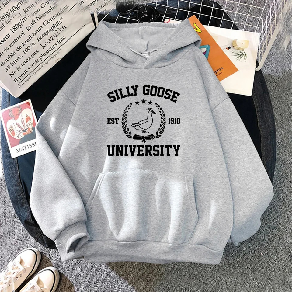 Silly Goose University Hoodie Women Aesthetic Graphic Hoodies Unisex Autumn Winter Hip Hop Casual Vintage Pullovers Sweatshirts 250823