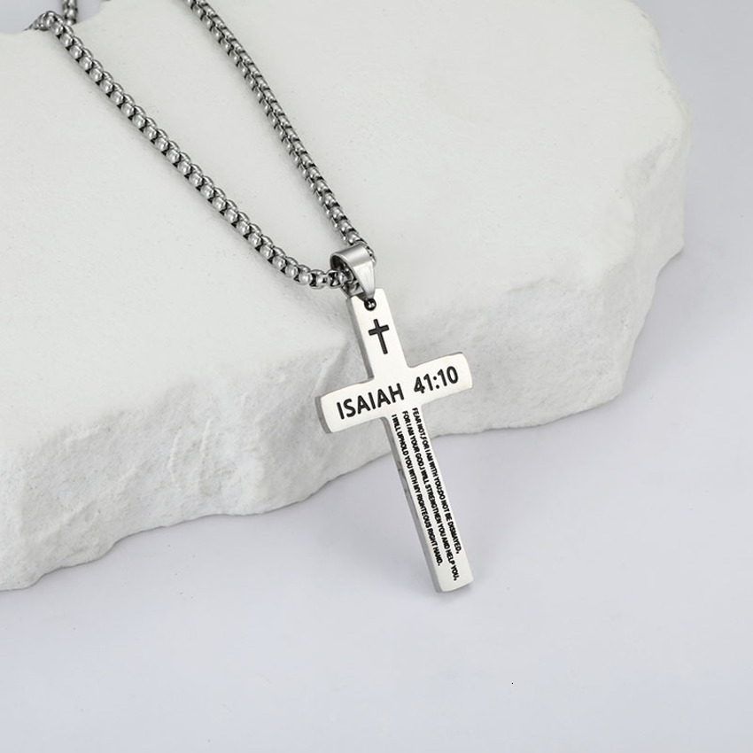Stainless Cross Necklace Titanium Steel Pendant Laser Engraved Simple Black