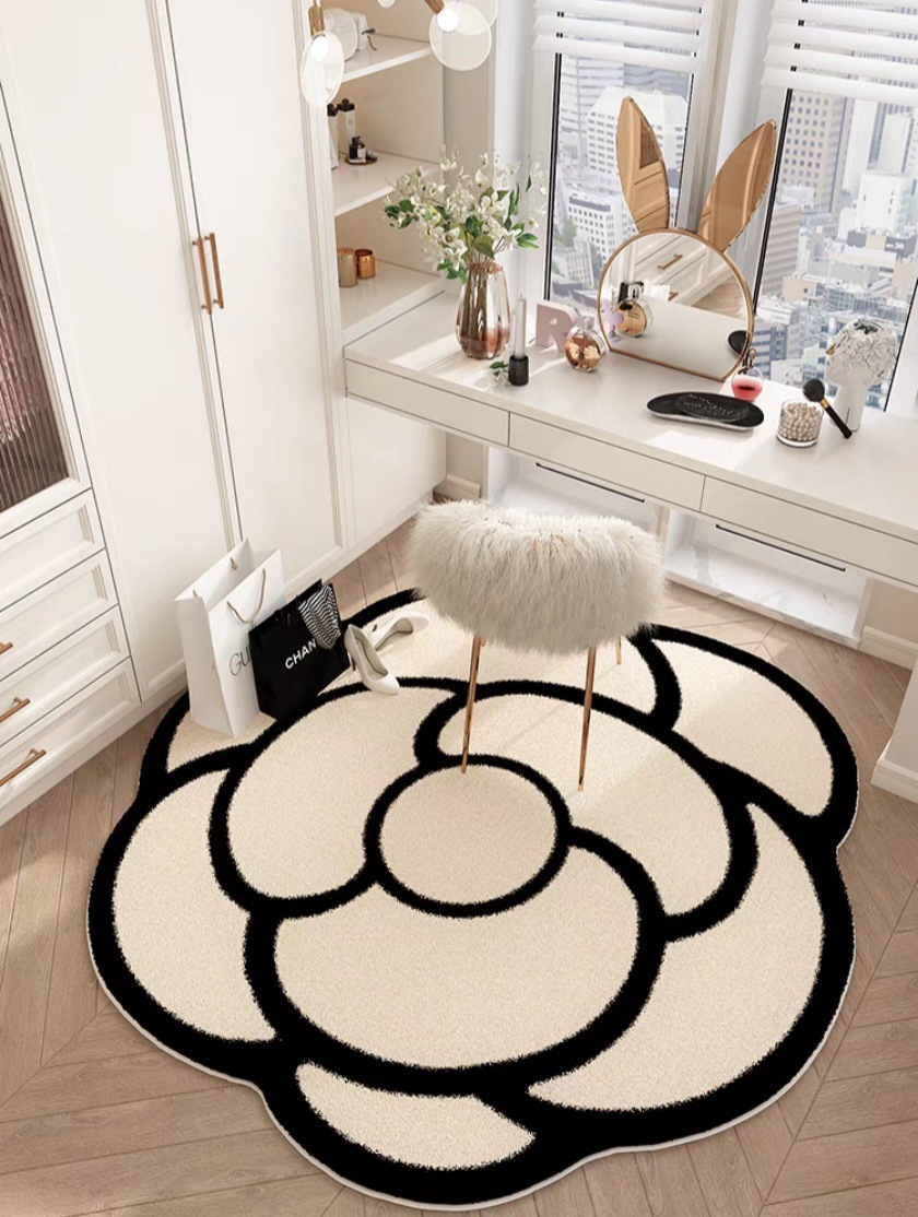 Designer Light Luxury Camellia Carpet Imitation Cashmere Irregular Shape Living Room Sofa Coffee Table Skin-Friendly Bedroom Bedside Rug H260226