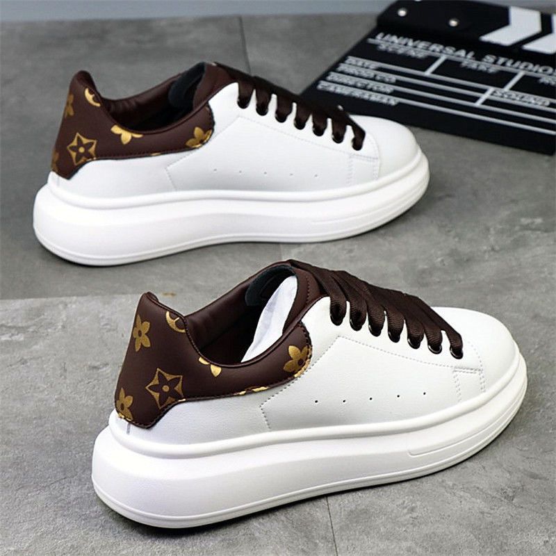 free Shipping Thick soled inner height increasing deep blue tailboard shoes casual versatile men women shoes sports trendy shoes for couples white Sne