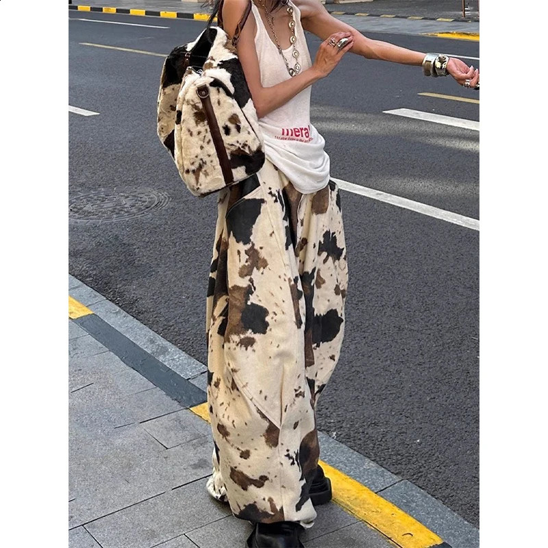 Women Apricot Y2k Baggy Harajuku Vintage Graffiti Print Denim Trousers Japanese 2000s Style Jeans Pants Oversize Clothes Z260314