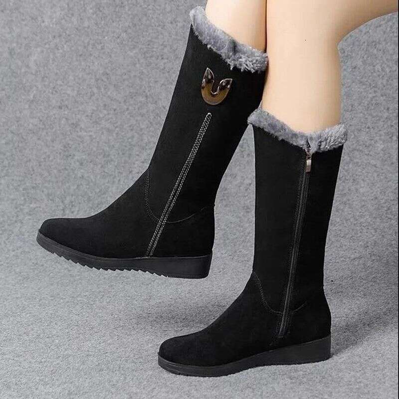 Women's Shoes Winter snow fleece-lined thick wedge non-slip warm side zipper cotton 41 plus size women's boots