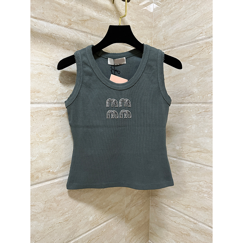 2025 Designer Women's Solid Colour Elegant Sleeveless Round Neck Sleevess Top Fashion Letter Casual Wear Slim Tops