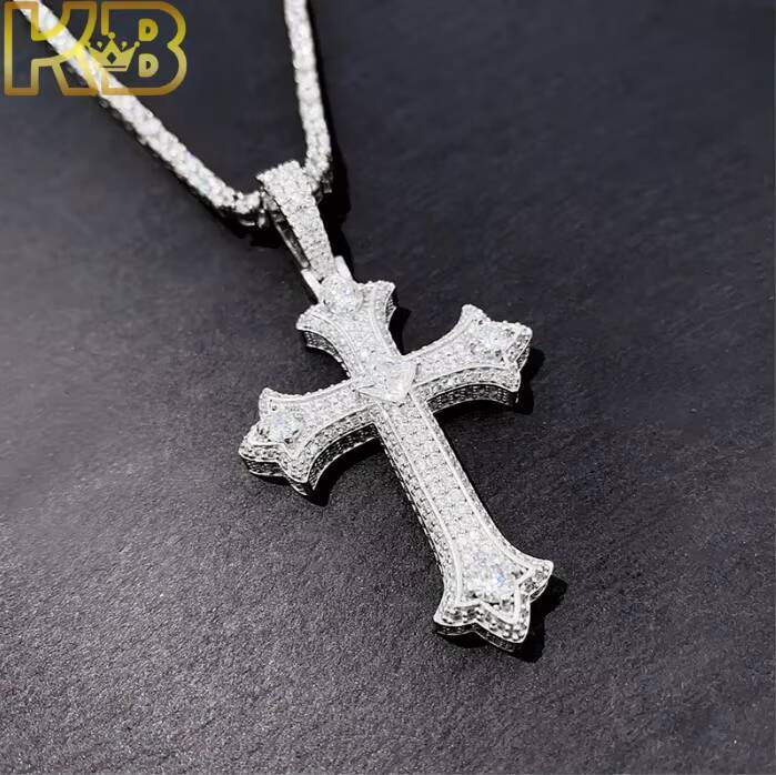 Fine Jewelry Passd Diamond Tester 925 Sterling Silver VVS Moissanite Round Cut Cross Pendant for Men Women