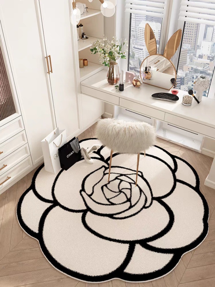 Designer Light Luxury Camellia Carpet Imitation Cashmere Irregular Shape Living Room Sofa Coffee Table Skin-Friendly Bedroom Bedside Rug H260226