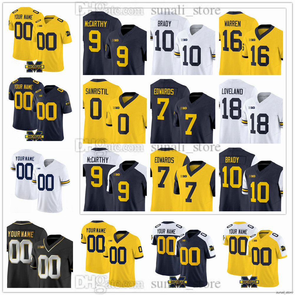 2026 Men's MichiganWolverines College Football Jersey 19 Bryce Underwood 9 J.J. McCarthy 2 Will Johnson 7 Edwards 97 Hutchinson 10 Tom Brady 2 Charles Woodson Stitched