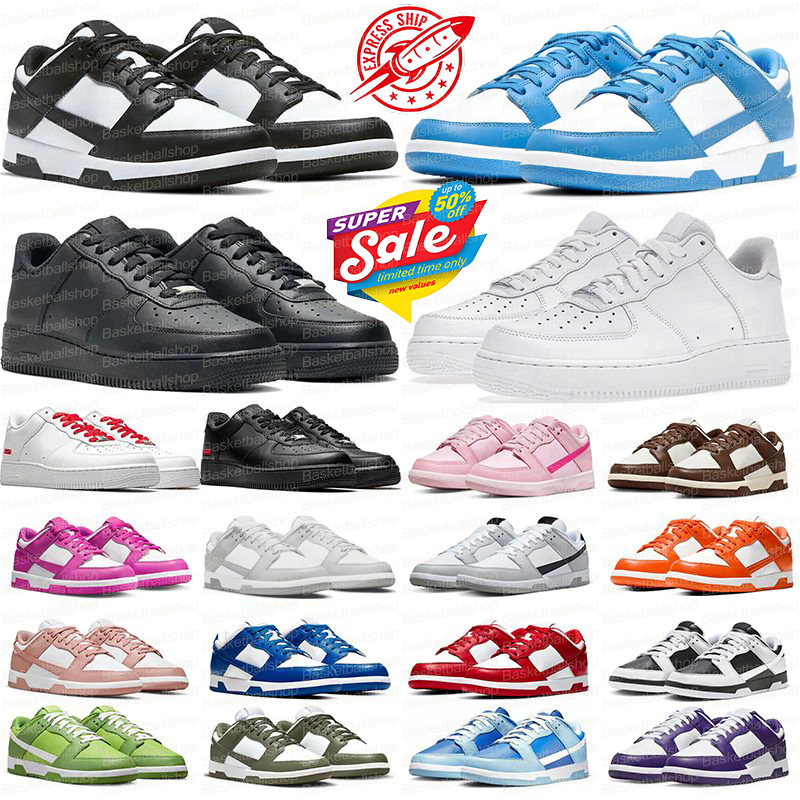 Designer Shoes Men Women Flat Sneakers Panda Triple White Black Grey Fog Orange Pink University Blue Red Green Red Dust Vintage Hiking Outdoor Mens Trainers