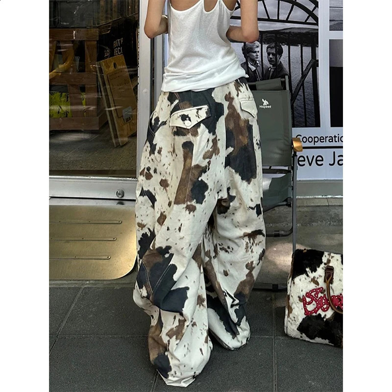 Women Apricot Y2k Baggy Harajuku Vintage Graffiti Print Denim Trousers Japanese 2000s Style Jeans Pants Oversize Clothes Z260314