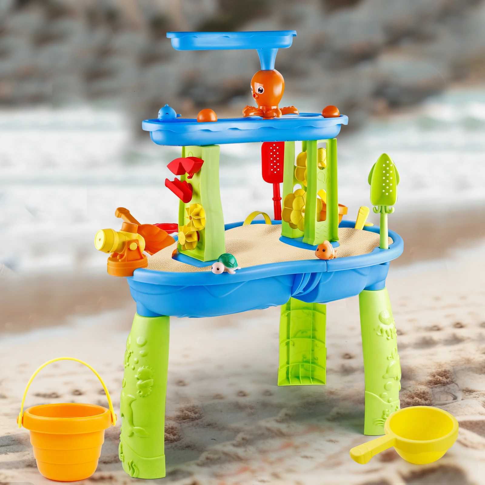 3-Tier Kids Splash Sand Table Water Toys Rain Showers Splash Pond for Outdoor Beach Backyard Halloween/Christmas/Thanksgiving W250823