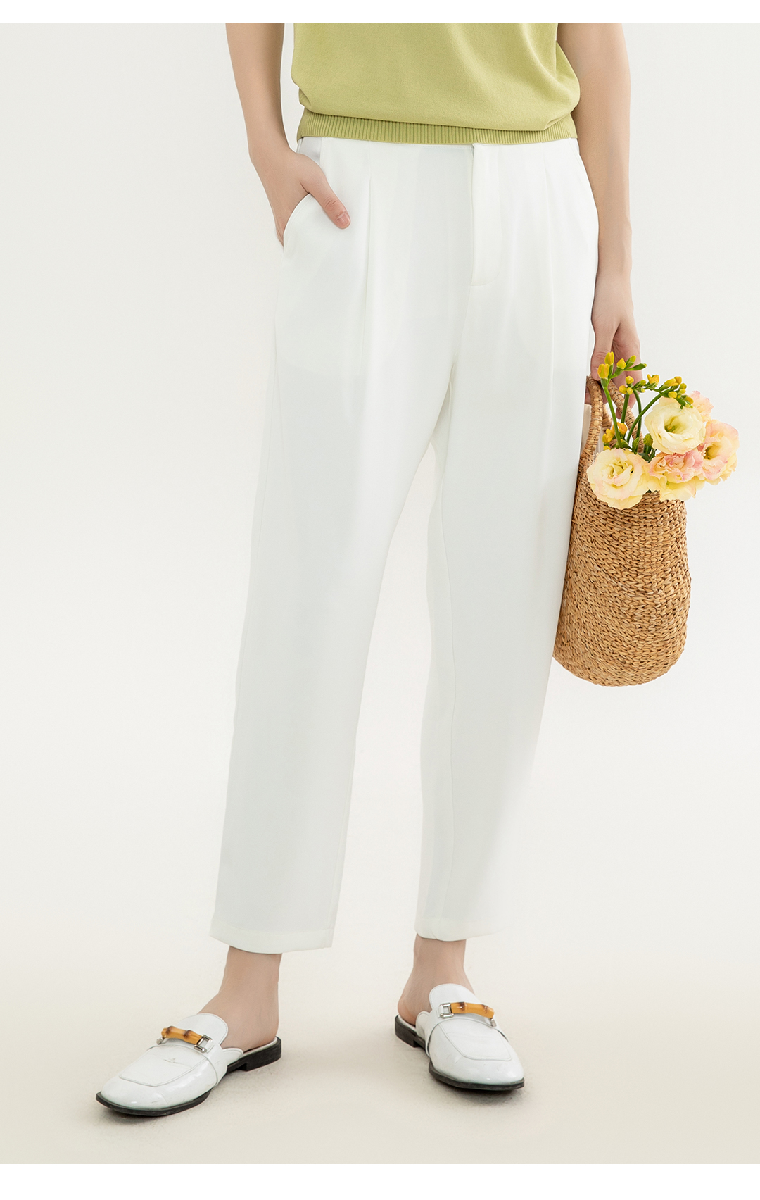 Women's High-Waisted Straight-Fit Leisure Pants with Drape - Length for a Sophisticated Look - K38101