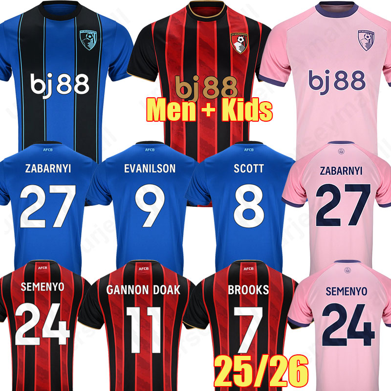 2025 2026 AFC Bournemouths Soccer Jerseys GANNON DOAK BROOKS SCOTT EVANILSON CHRISTIE 25 26 ZABARNYI Football Shirts SEMENYO KLUIVERT O DANGO Special Kids Kits 112
