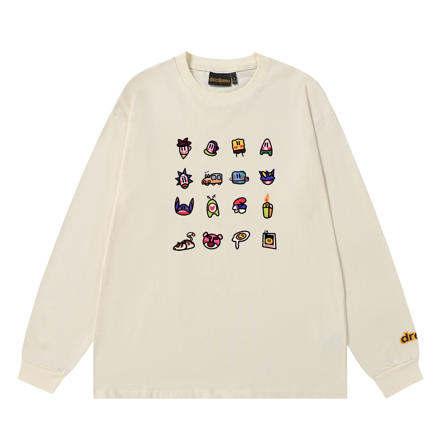 Drew House New Cartoon Print T Shirt Men's and Women's Long Sleeve T-shirt Designer Luxury