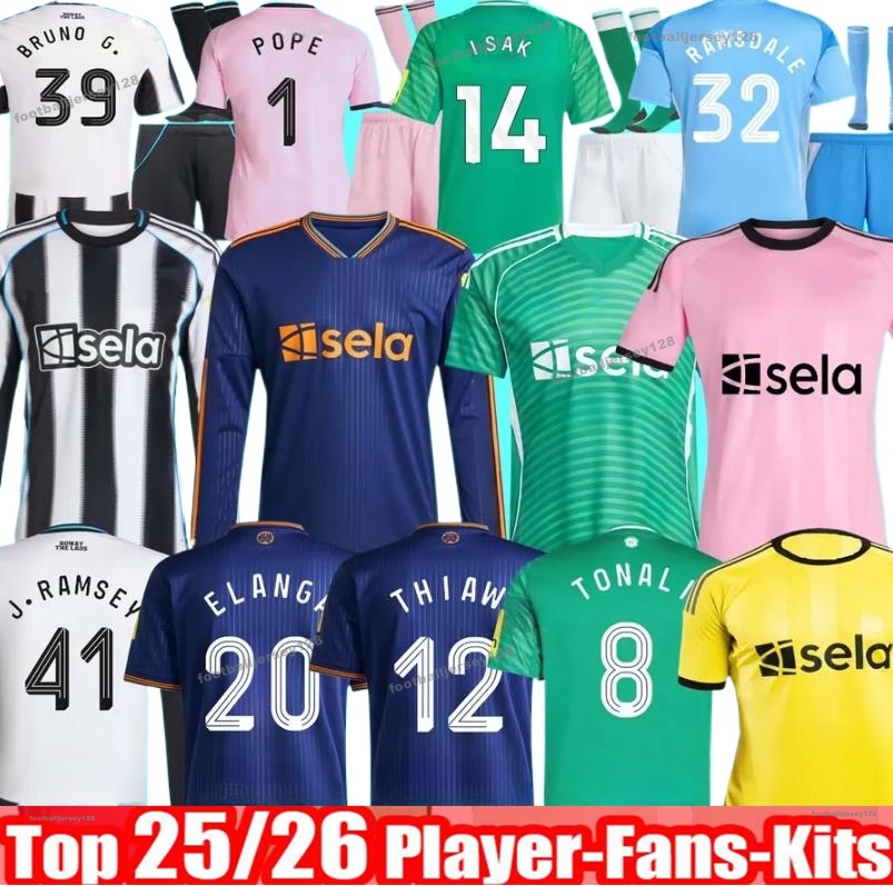 25 26 TONALI NewCastledS E Long Sleeve soccer jerseys BLACK Kids 2025 2026 BARNES BRUNO G. Gordon ISAK Football Shirt Home Away Botman fans WINNERS CARABAO CUP FINAL