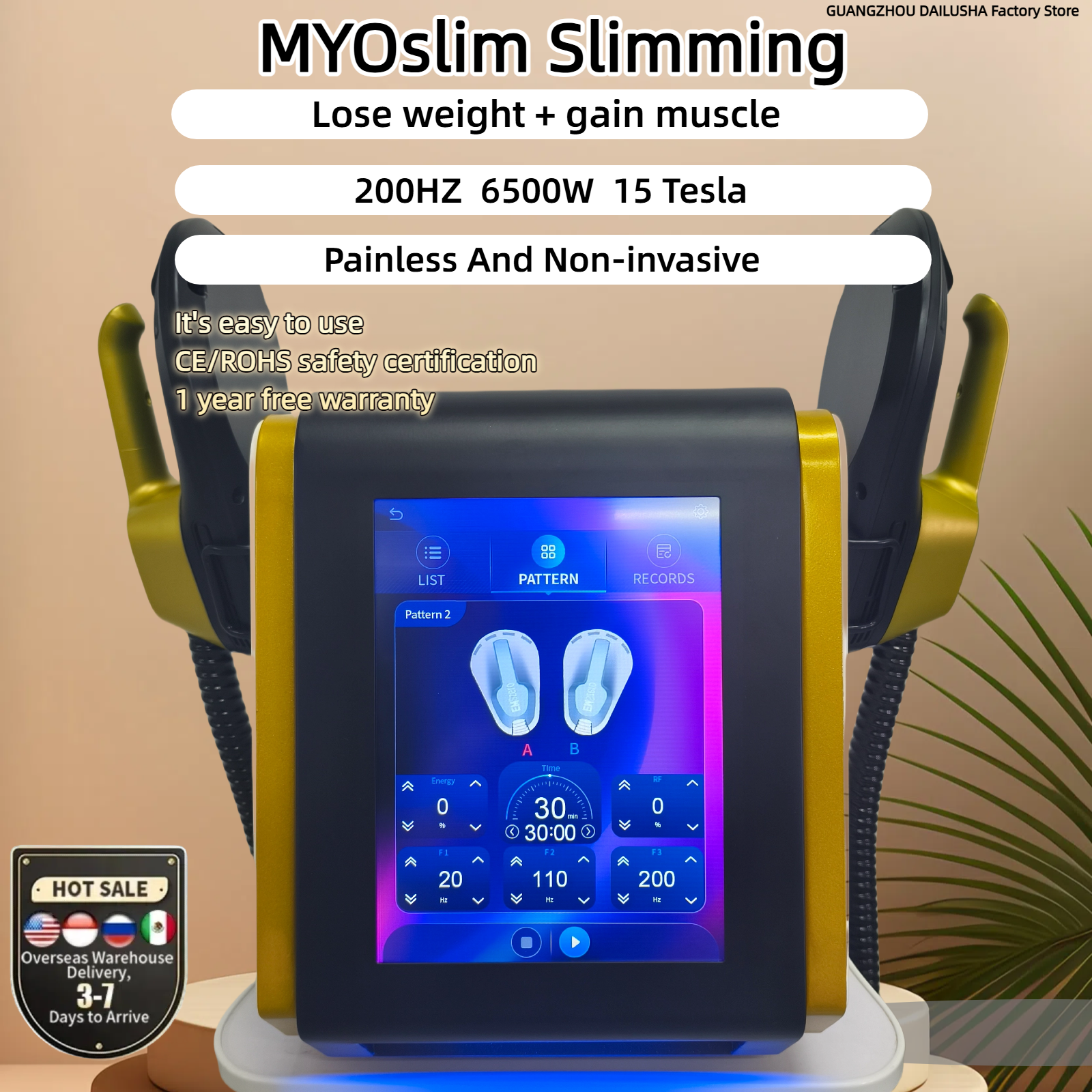 New EMS MYOslim Electro Magnetic Stimulation Body Sculpting and Muscle Building Machine Reduce Fat 20,000 Muscle Exercises In 30 Minutes 2 Handles RF 