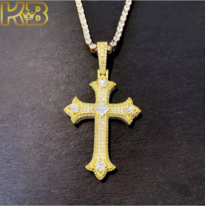 Fine Jewelry Passd Diamond Tester 925 Sterling Silver VVS Moissanite Round Cut Cross Pendant for Men Women