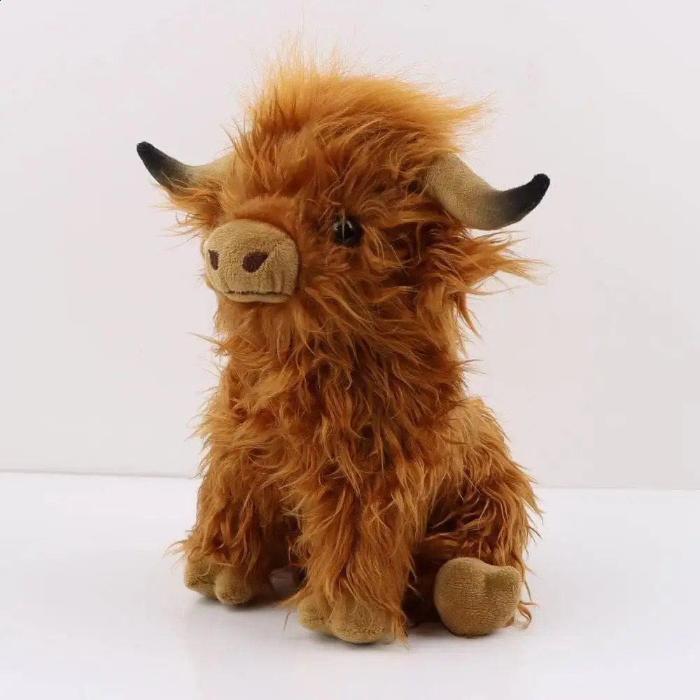 Simulation Highland Cow Plush Animal Doll Soft Stuffed Highland Cow Plush Toy Kawaii Kids Baby Gifts Toy Home Room Decor 250823