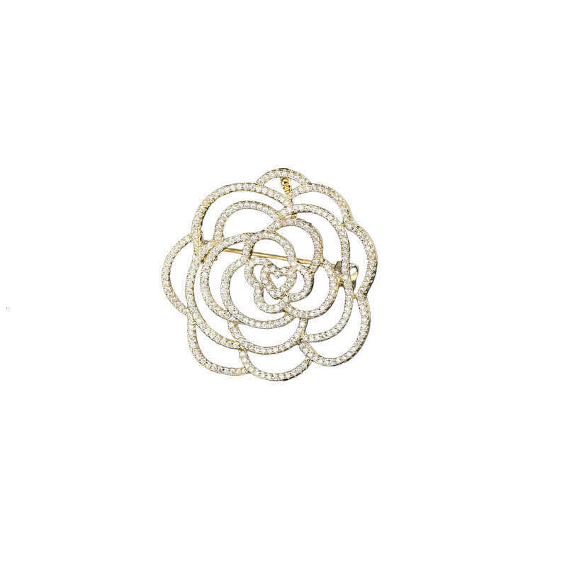 Hollow camellia Brooch Women Crystal Rhinestone Letters Brooches Suit Pin Fashion Jewelry Clothing Decoration Accessories