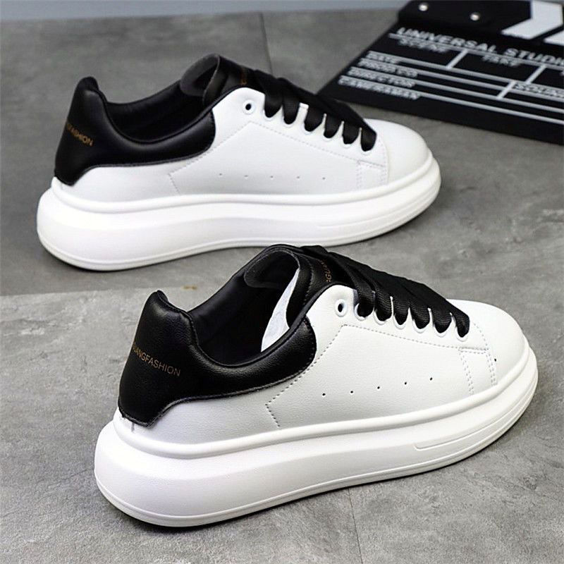 free Shipping Thick soled inner height increasing deep blue tailboard shoes casual versatile men women shoes sports trendy shoes for couples white Sne