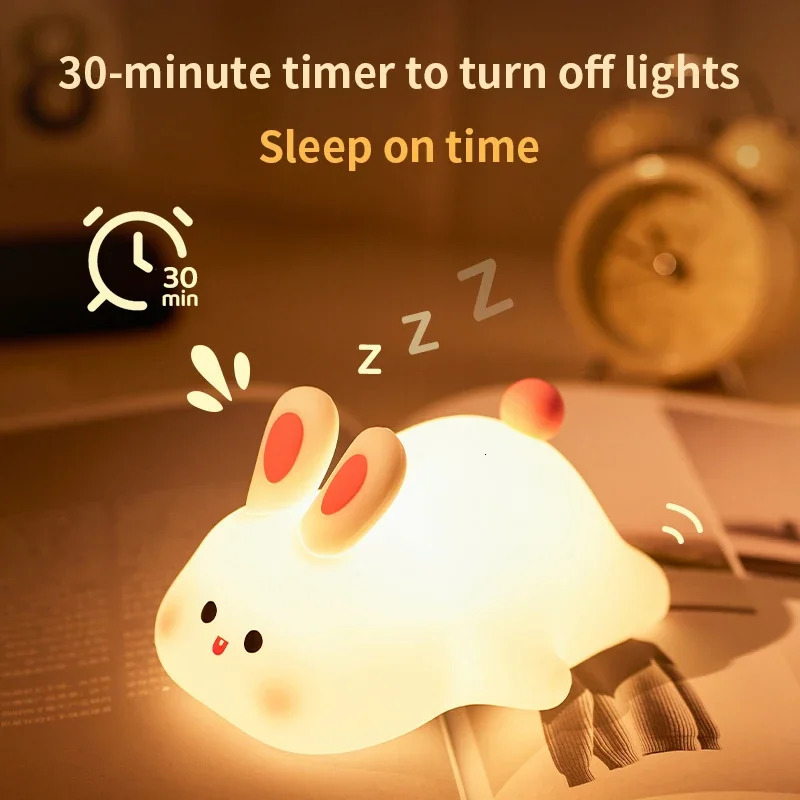 LED Night light Silicone Rabbit Touch Sensor lamp Cute Animal Light Bedroom Decor Gift for Kid Baby Child Table Lamp Home Decor 250822