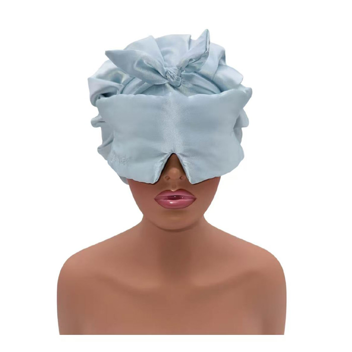 Satin Sleep Bonnet with Removable Snap-On Sleep Mask - Soft Night Hair Cover & Eye Mask Set