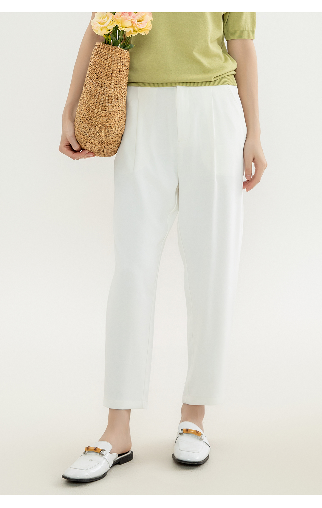 Women's High-Waisted Straight-Fit Leisure Pants with Drape - Length for a Sophisticated Look - K38101