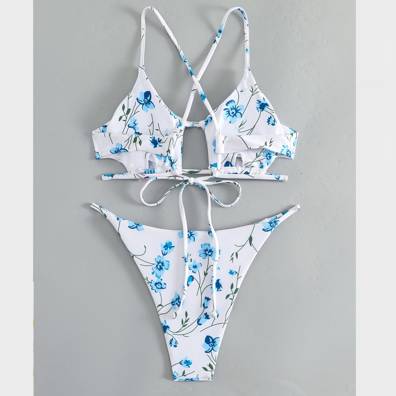 Summer New Floral Lace-up Hollow Swimsuit Fashion High-end Womens Swimsuit