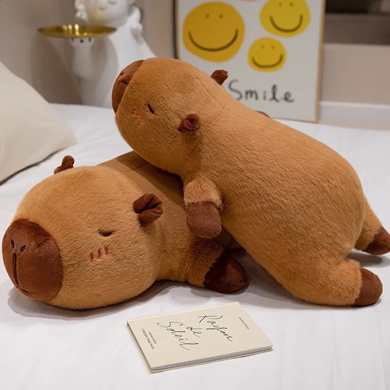 Kawaii Capybara Plush Toy Stuffed Capibara Fluffy Doll Long Sleep Soft Pillow Sofa Cushion Nap Sleeping Toys for School Xmas 250823