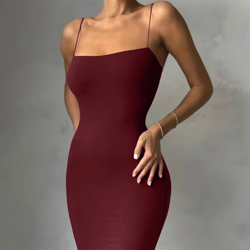 Summer Black Sexy Dres Streetwear Sleeveless Backless Solid Spaghetti Strap Bodycon Casual Clubwear Elegant Party Dresses 250815