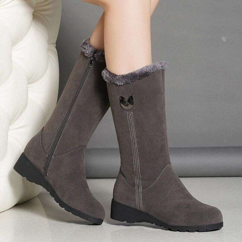 Women's Shoes Winter snow fleece-lined thick wedge non-slip warm side zipper cotton 41 plus size women's boots