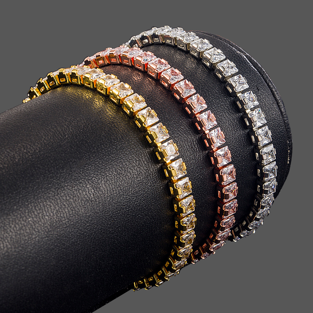 7 inch Gold/Rose /Silver Tennis Bracelet 4MM Designer Woman iced out Chain Mens bracelets AAA Zirconia silver Diamond chains bangles hiphop Man Womens