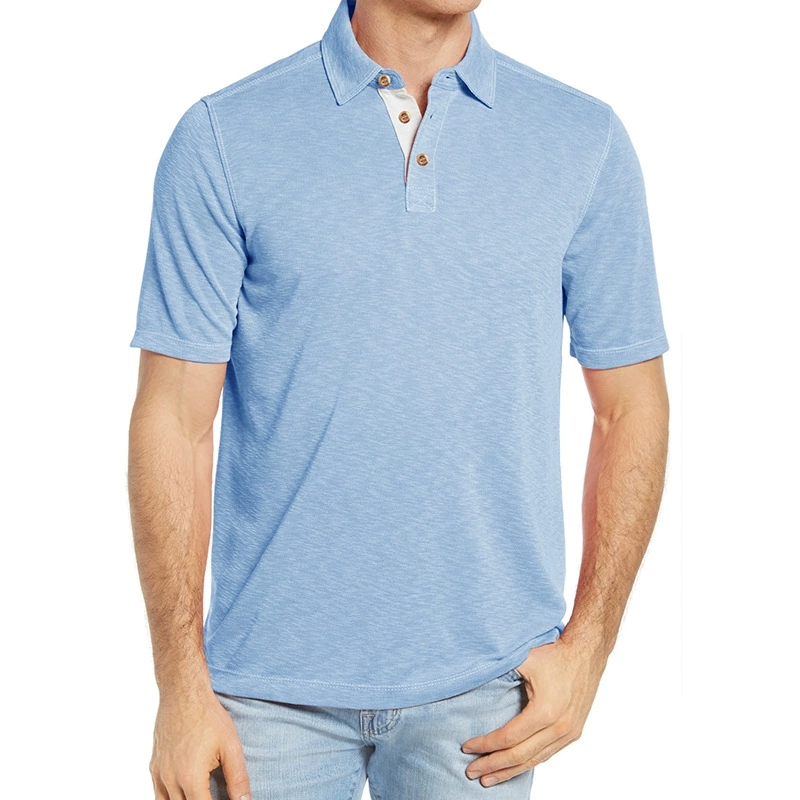 Men's Short - Sleeve Polo Shirt, Light Blue Regular Fit with Button - Down Collar for Casual Wear