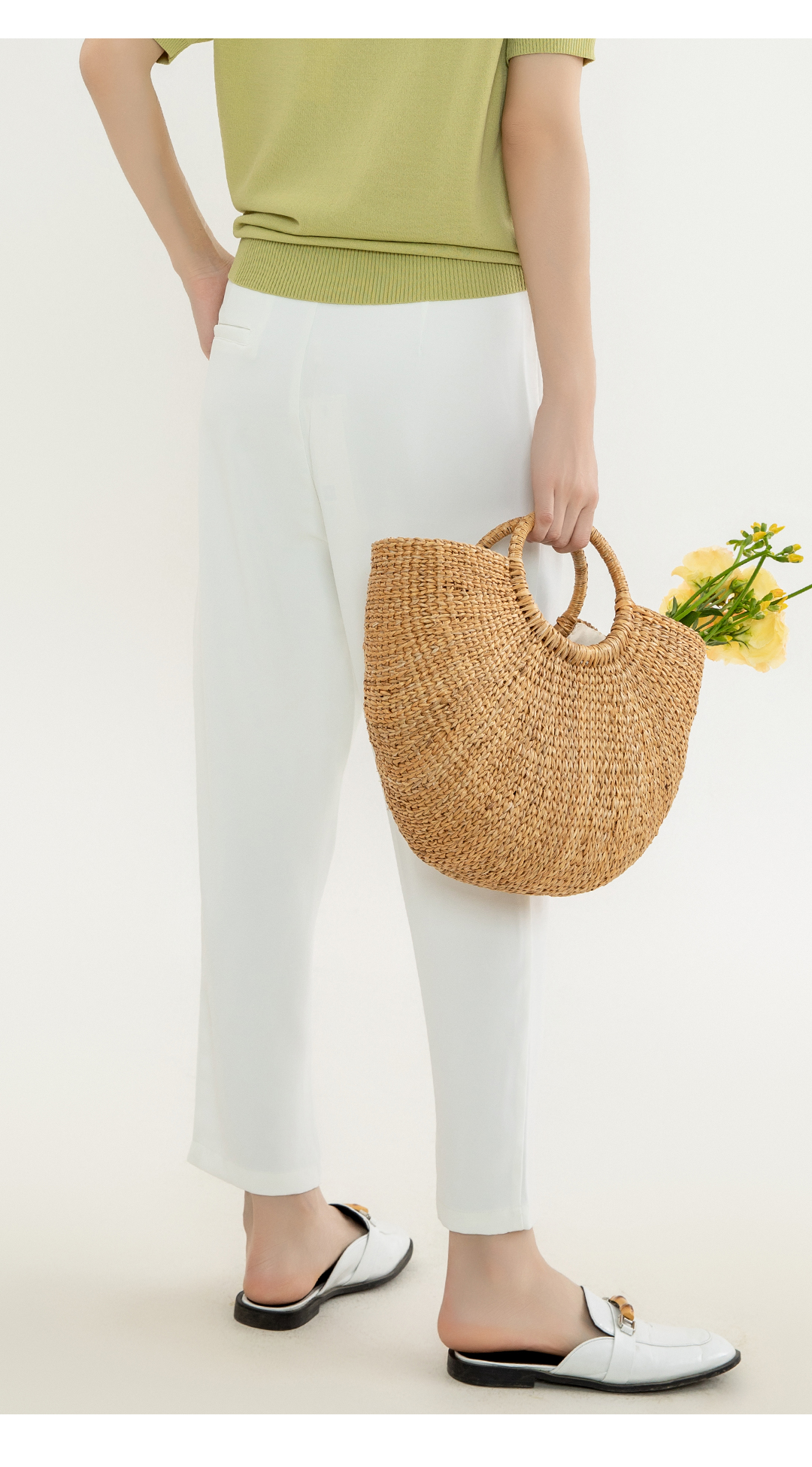 Women's High-Waisted Straight-Fit Leisure Pants with Drape - Length for a Sophisticated Look - K38101