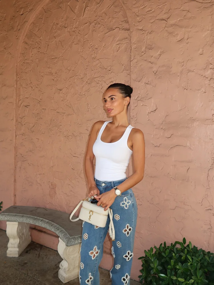 Casual Hollow Out Jeans Women High Street Solid Loose Straight Long Trousers Female Fashion Summer Autumn Lady Bottoms Z260313