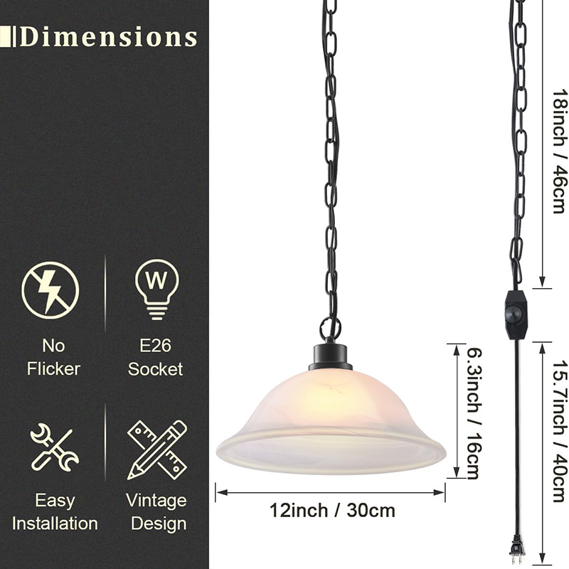 Modern Black Metal Industrial Style Dome Ceiling Light Fixture with Clear Frosted Cover for Home Decoration