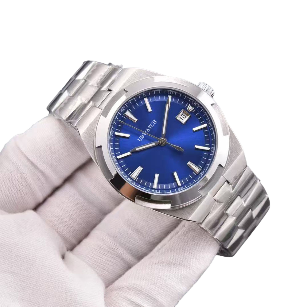 New 40MM Automatic Mechanical Charming Blue Dial Hardlex Mens Watches V1 Quick Release Strap Wristwatches Versatile Man Watch