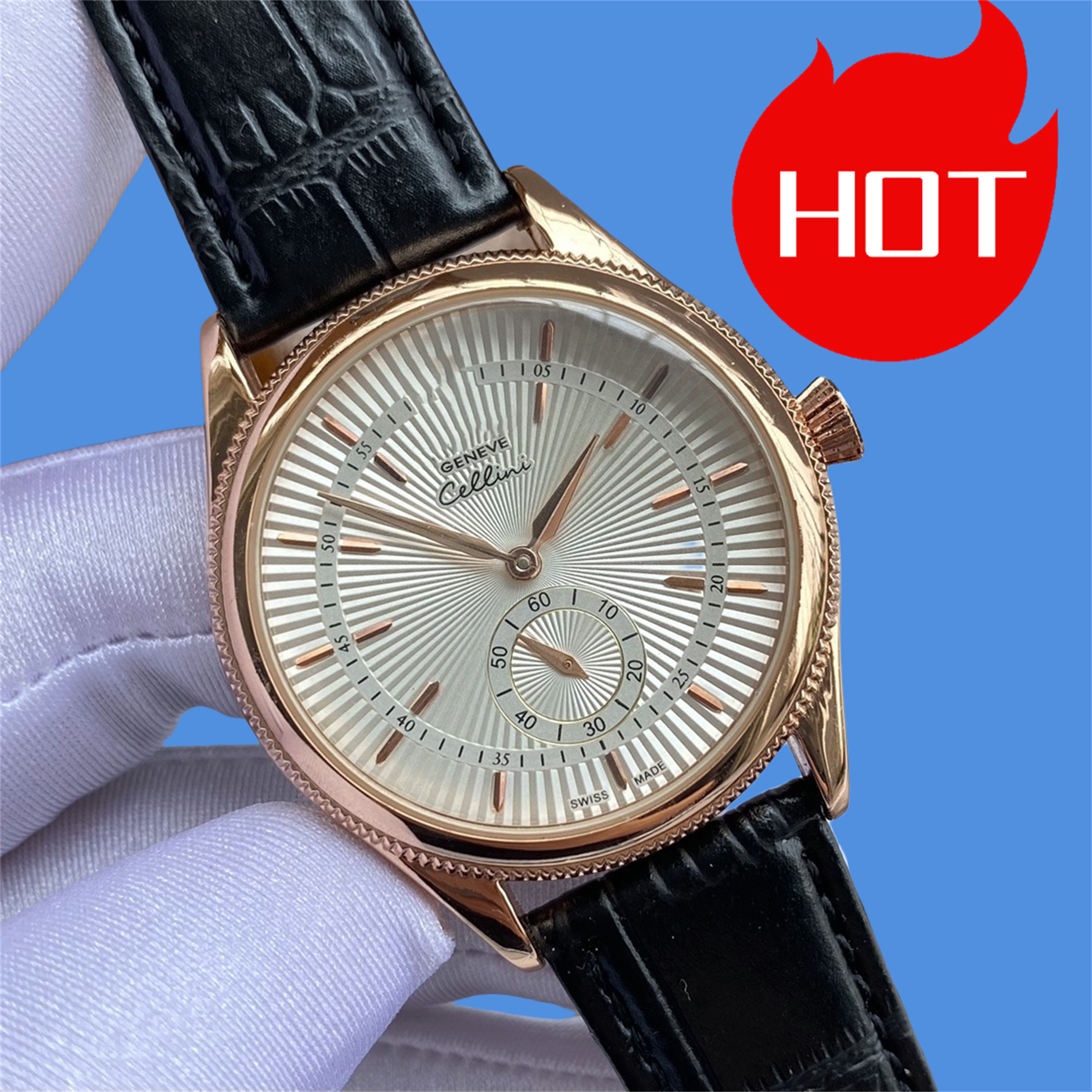 High quality mens women Cellini watches quartz movement watch dial work wristwatches leather strap stainless steel case waterproof clock montre de luxe #223