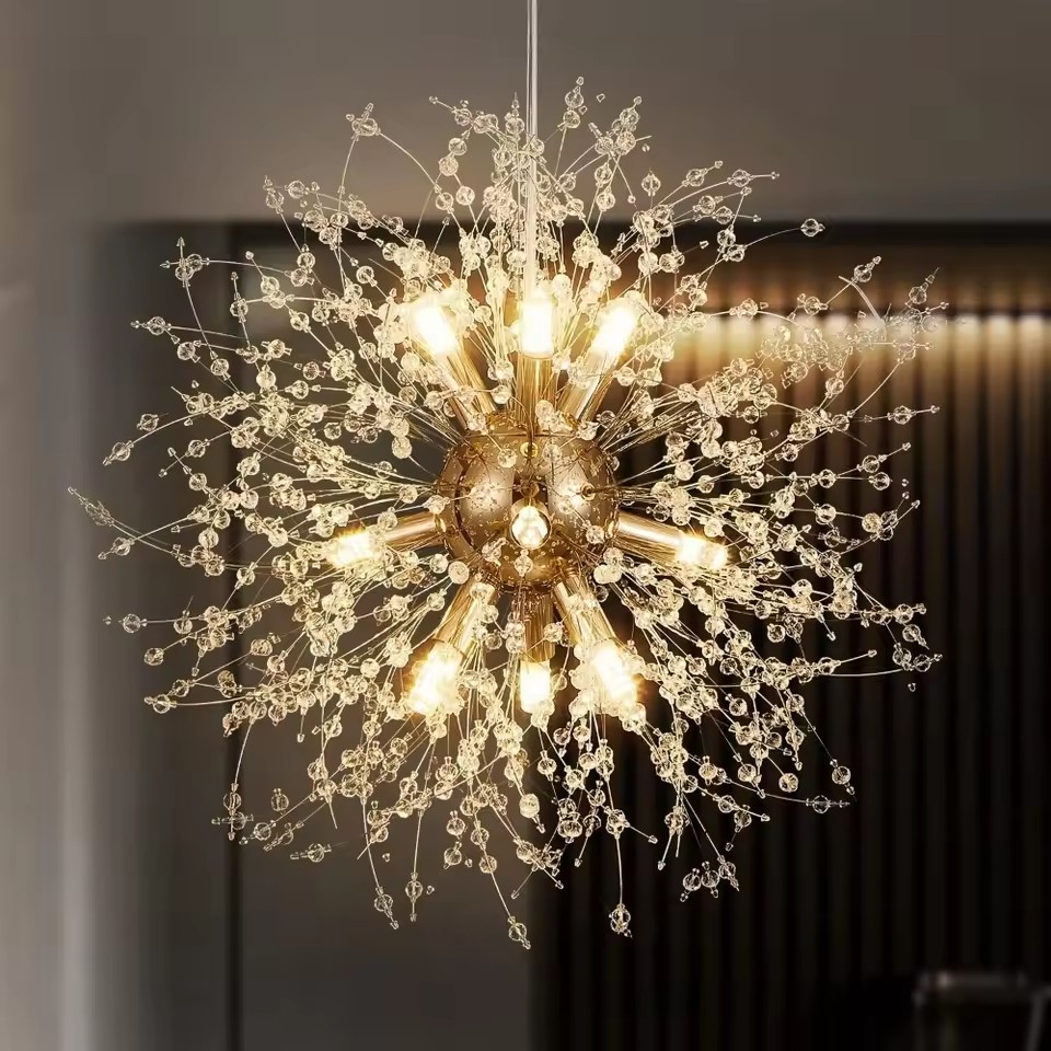 Dandelion Fireball G9 Bulb Gold Crystal Pendant Lamp Hanging Dinning Lighting for Restaurant Living Room Bar Art Decor Luminaire Chandelier Lighting