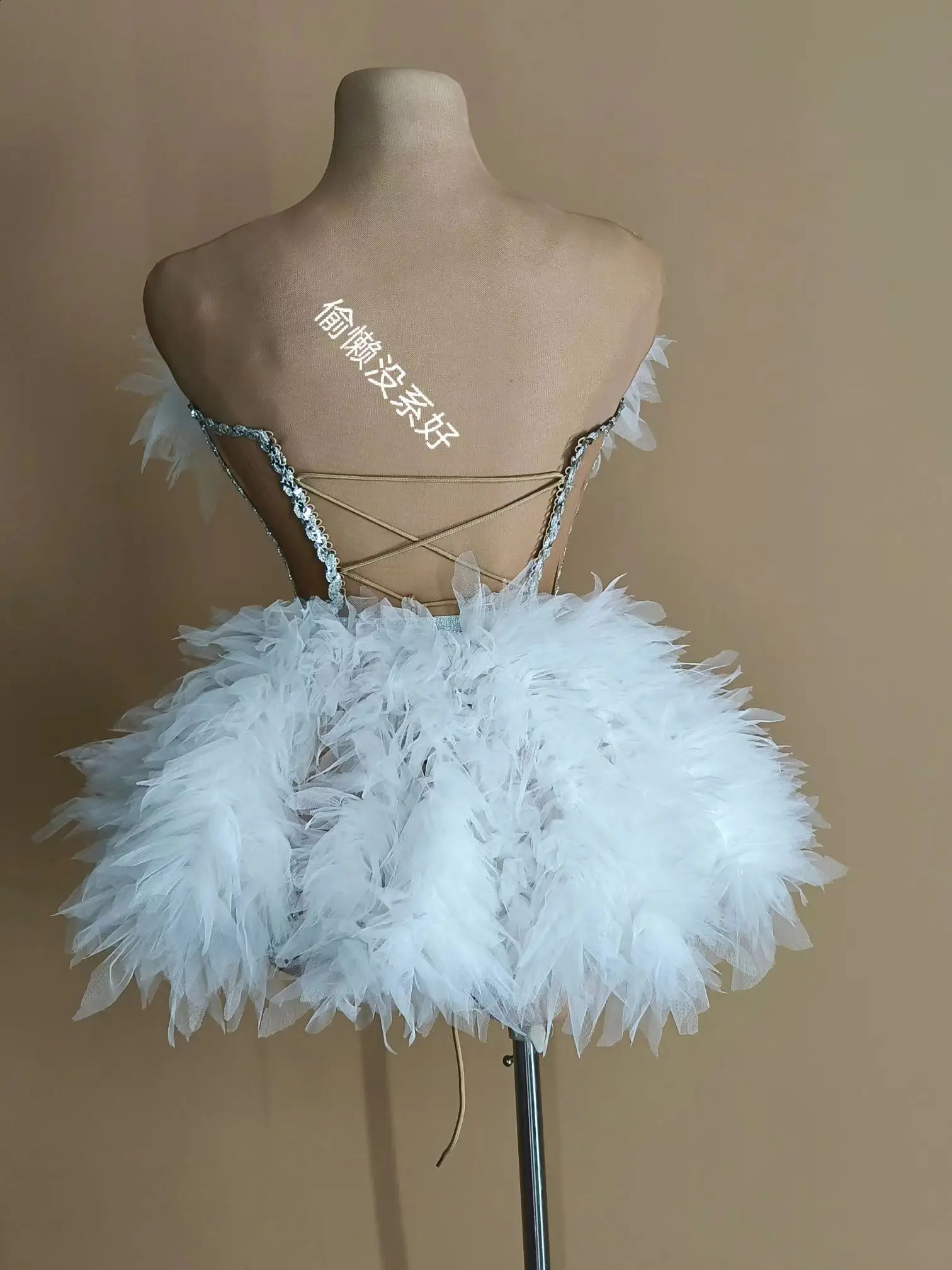 Costume bar Valentines Day powder puff gauze skirt diamond dress female singer and dance team 250823