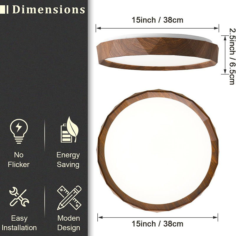 15 inches Sleek Modern Flush Mount LED Ceiling Light with Dimming Control