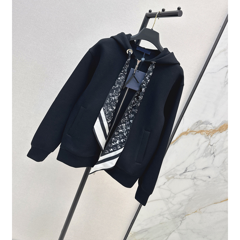 Women's Jackets Designer 2025 New Fashion Loose Casual Zip up Jacket Women Scarf Long-Sleeved Pocket Hooded All Match Outwear FZCN