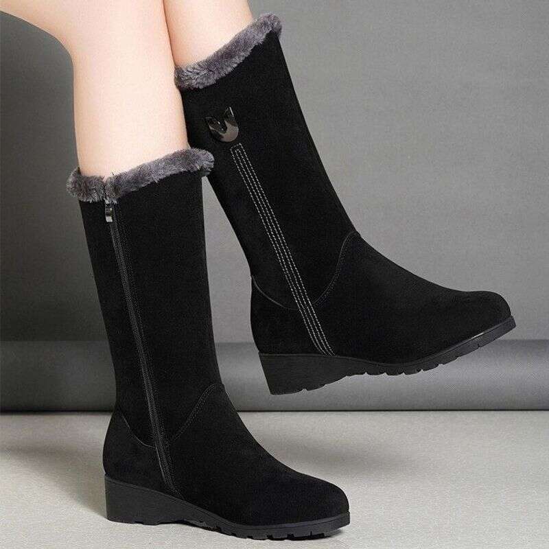 Women's Shoes Winter snow fleece-lined thick wedge non-slip warm side zipper cotton 41 plus size women's boots