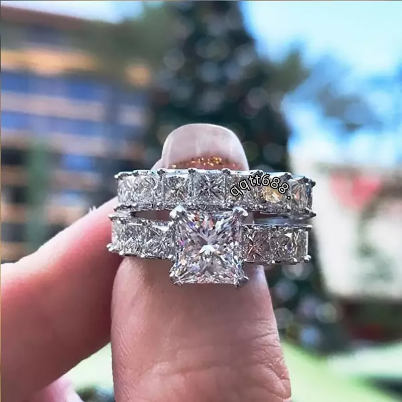 CAOSHI Wholesaler Luxury Jewelry 2pcs Set Silver Plated Zircon Wedding Couple Rings Women Wedding Asscher Cut Moissanite Rings