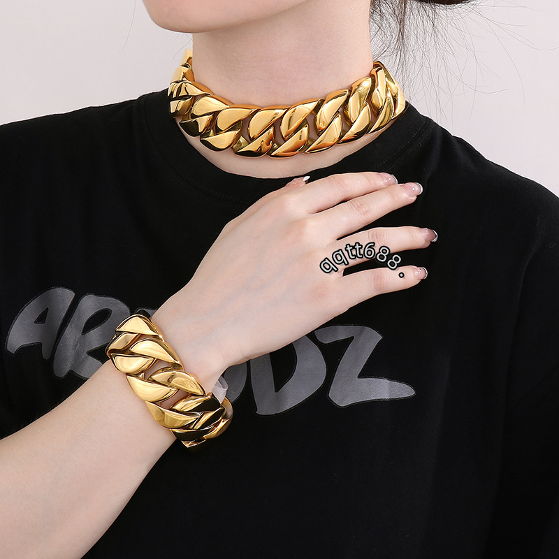 Wholesale Stainless Steel New Fine Jewelry Luxury Chunky Gold Necklace Bracelet Jewelry Sets for Women and Men Cuban Link Chain