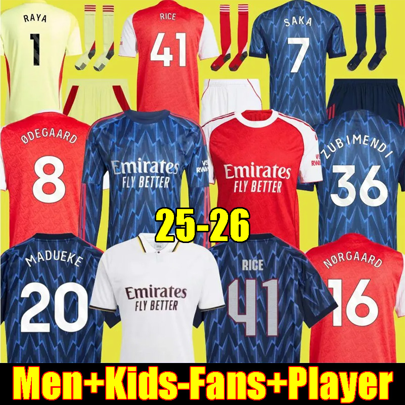 25 26 SAKA Soccer Jerseys GYOKERES ZUBIMENDI MADUEKE ODEGAARD RICE HAVERTZ NWANERI MARTINELLI Calafiori SALIBA TROSSARD Football Shirt Men Kids Kit 3XL 4XL