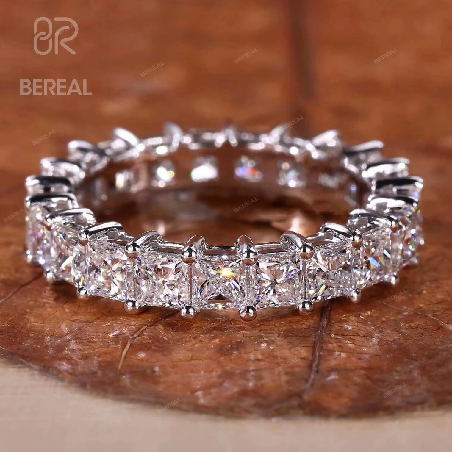 Custom Princess Lab Grown Diamond Eternity Ring Custom IGI 18K Gold Lab Created Diamond Wedding Band Ring Women Jewelry