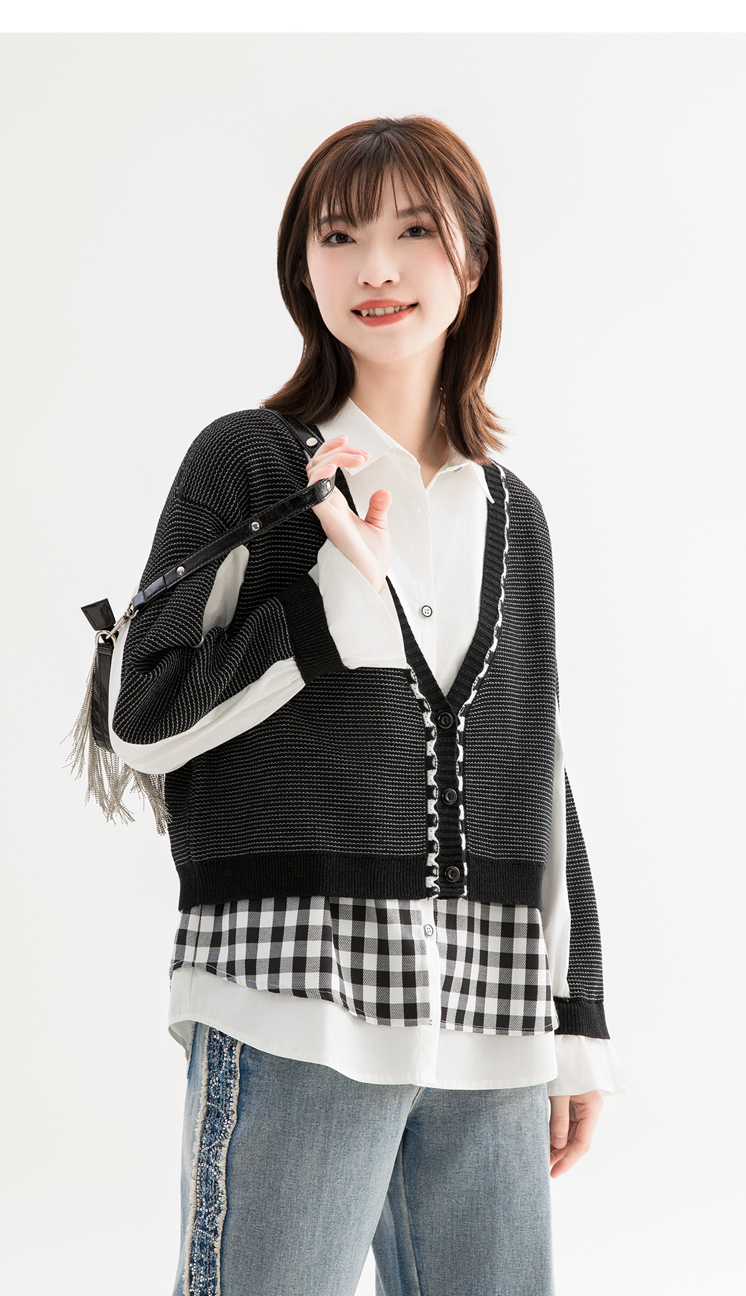 Women's Autumn Knit Patchwork Shirt with Color Block Design - Loose Fit Long Sleeves - S32523