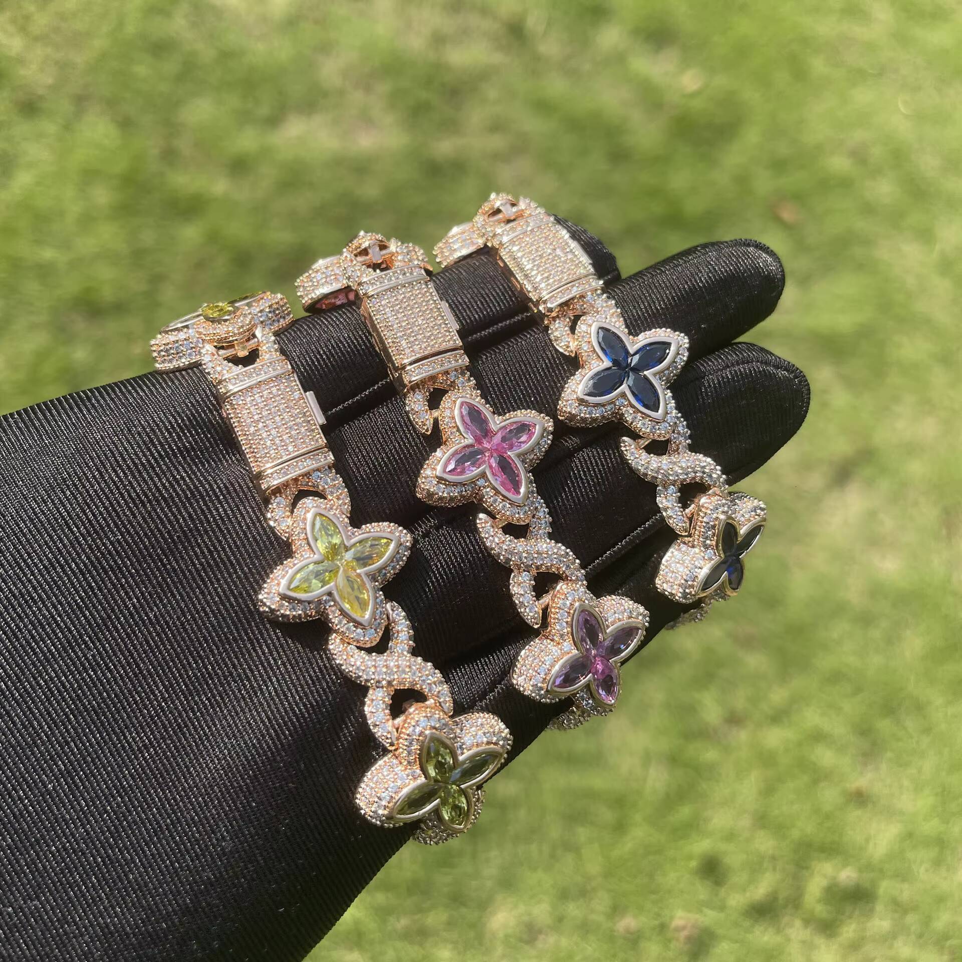 2025 BOYI Four-Leaf Clover Bracelet 925 Silver Diamond Customized Fashion Hip Hop Bracelet for Men and