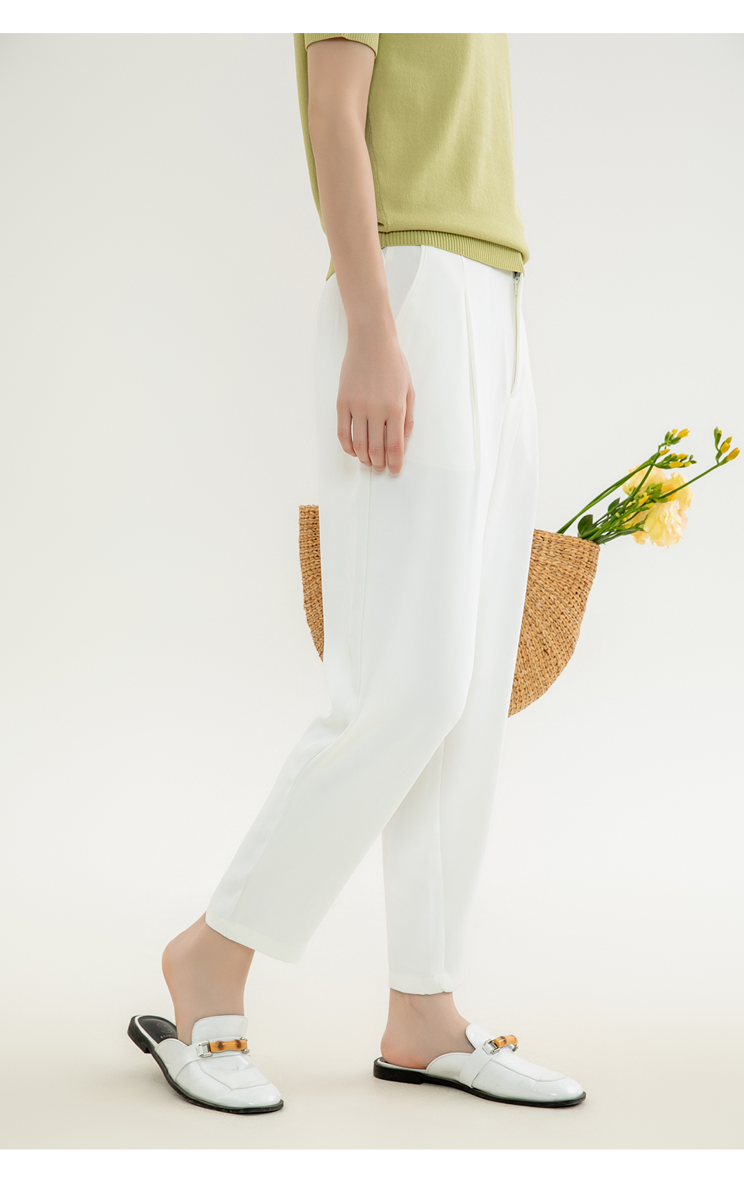 Women's High-Waisted Straight-Fit Leisure Pants with Drape - Length for a Sophisticated Look - K38101