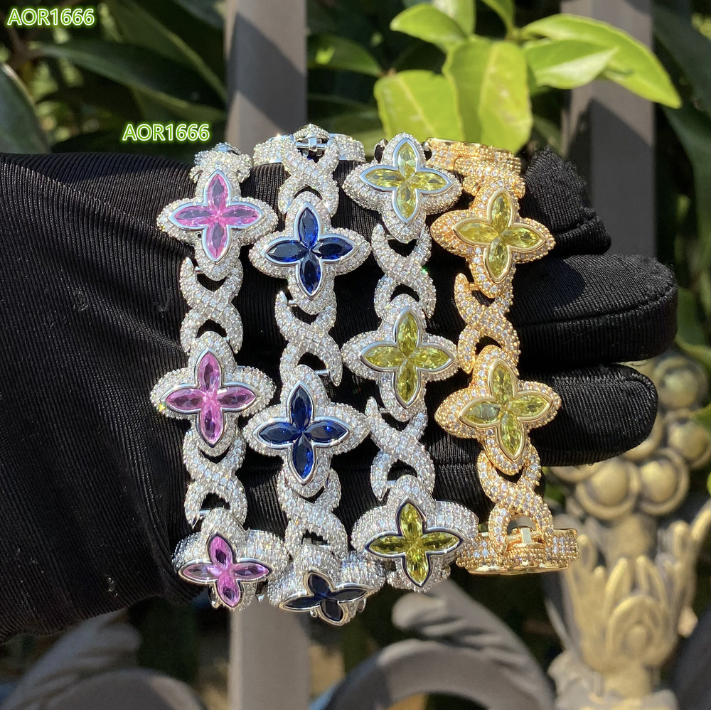 2025 BOYI Four-Leaf Clover Bracelet 925 Silver Diamond Customized Fashion Hip Hop Bracelet for Men and