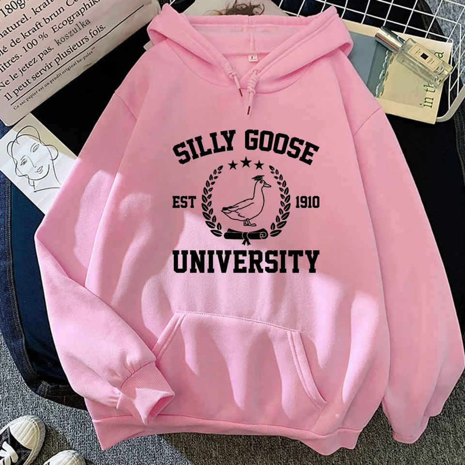 Silly Goose University Hoodie Women Aesthetic Graphic Hoodies Unisex Autumn Winter Hip Hop Casual Vintage Pullovers Sweatshirts 250823